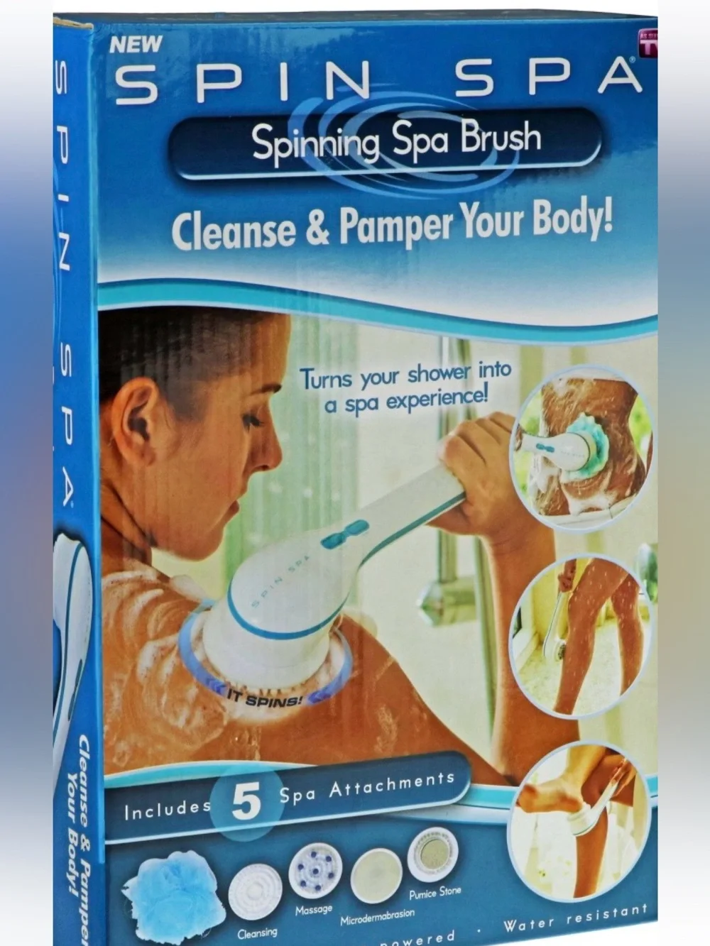 Spinning Spa Brush with Blue Bath Accessories
